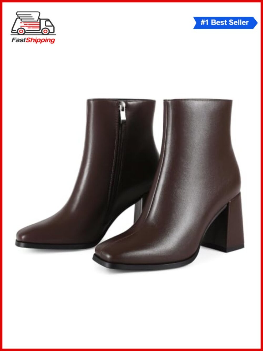 Square Toe Ankle Boots Chunky Block Heel Short Boots Side Zipper